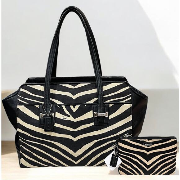 Coach F27009 Taylor Zebra Print Carryall Bag & NWT F51099 Small Wristlet - Picture 1 of 14